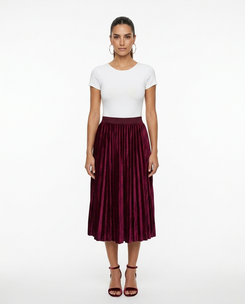 Falda Plisada Velvetin Vinotinto