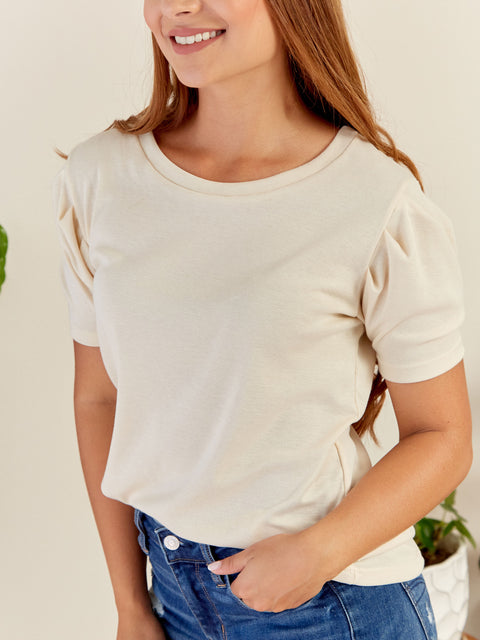 Camiseta Manga Bombacha Beige
