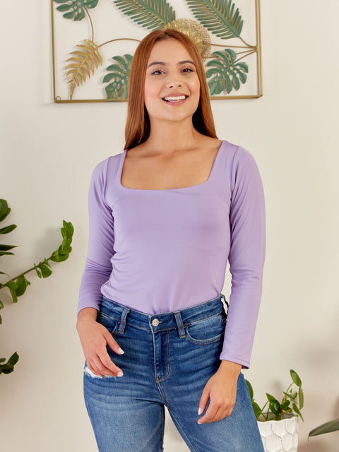 Body Manga Larga Escote Cuadrado Lila
