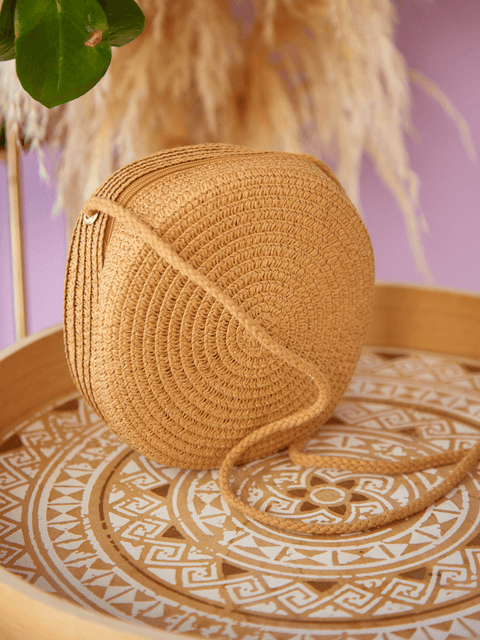 Bolso Mimbre Redondo Caqui