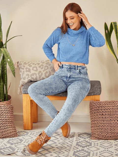 Buzo Cuello Tortuga Crop Azul