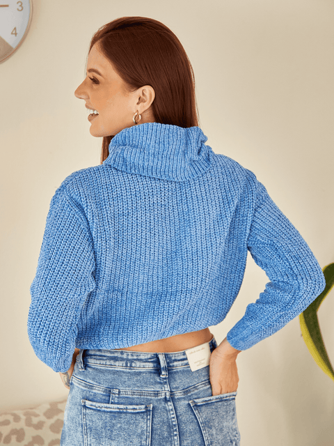 Buzo Cuello Tortuga Crop Azul