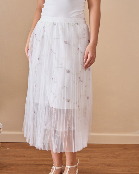 Falda Tull Bordada Beige