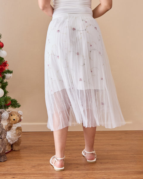 Falda Tull Bordada Beige