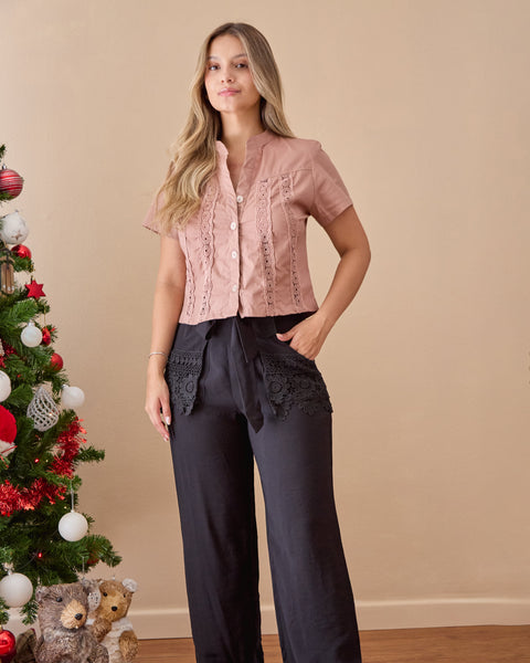 Pantalón Bolsillos Guipiur Negro