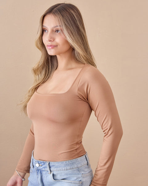Body Escote Cuadrado Manga Larga Caqui