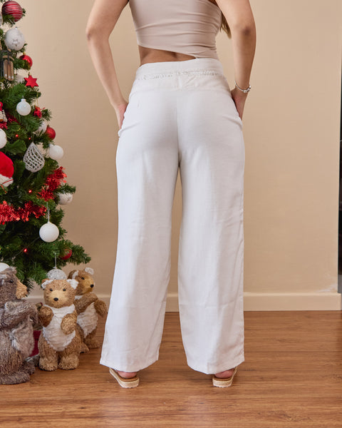 Pantalón Bolsillos Guipiur Beige