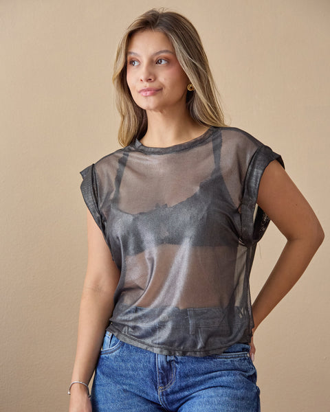 Camiseta Manga Sisa Malla Plata