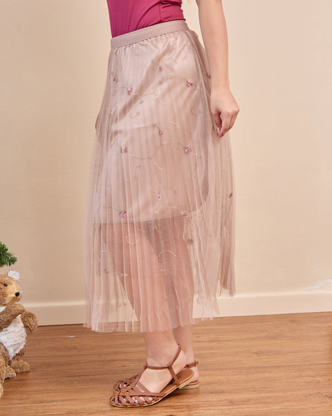 Falda Tull Bordada Café