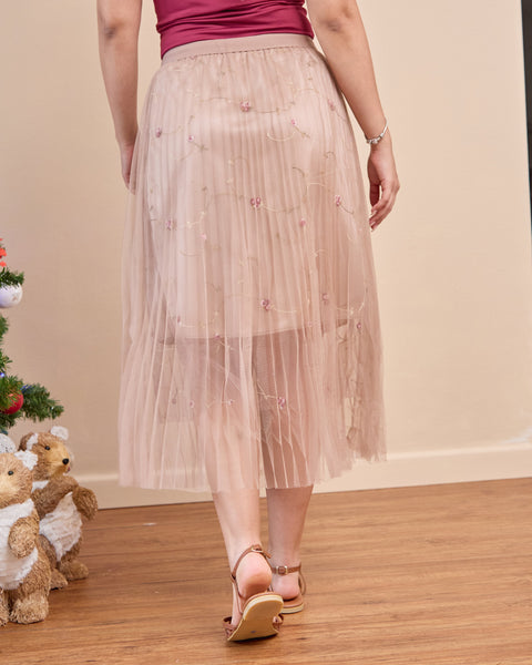 Falda Tull Bordada Café