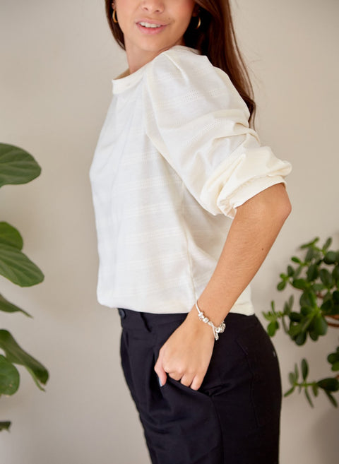 Camiseta Manga Larga con Cuello Redondo Beige