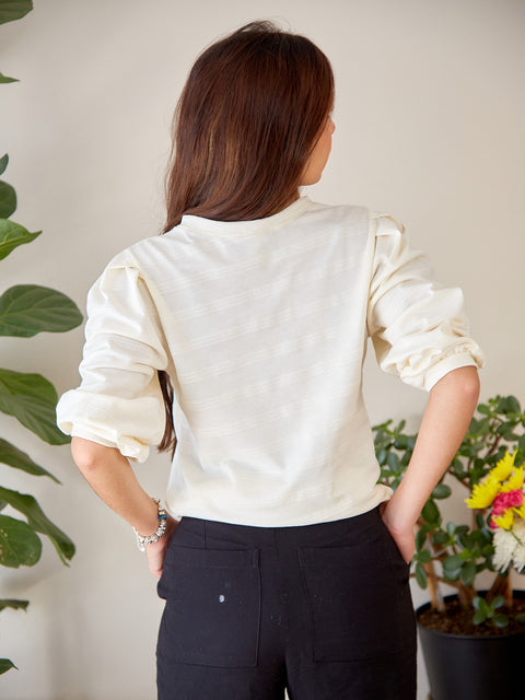 Camiseta Manga Larga con Cuello Redondo Beige
