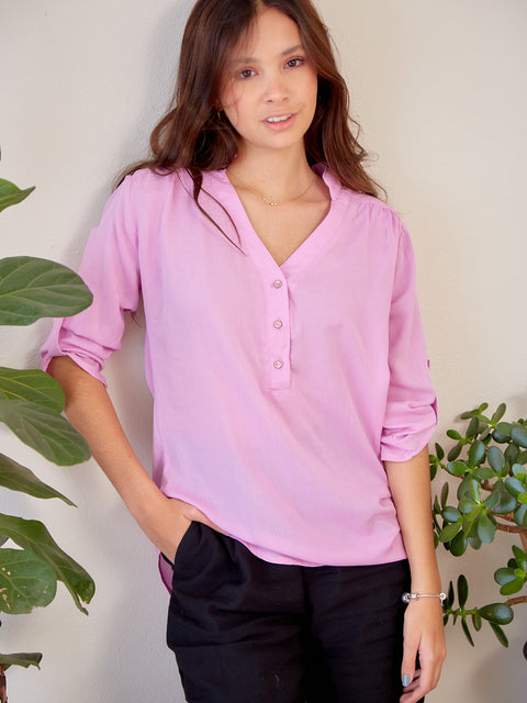 Camisa Cuello Nerú Manga 3/4 Rosado