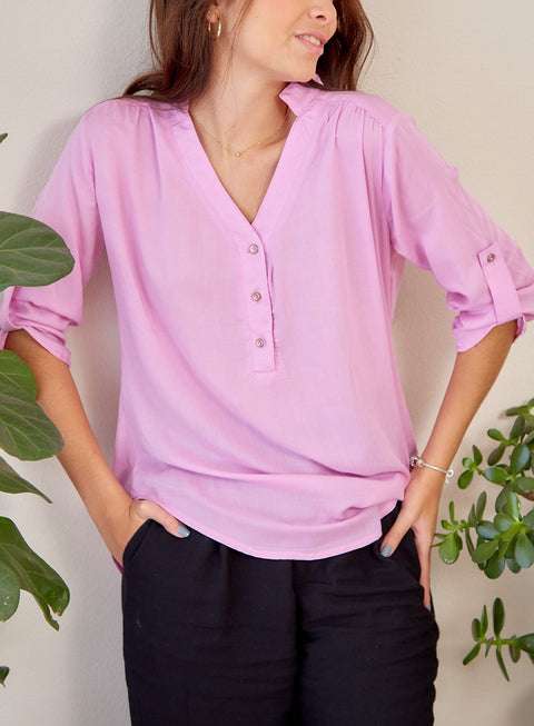 Camisa Cuello Nerú Manga 3/4 Rosado
