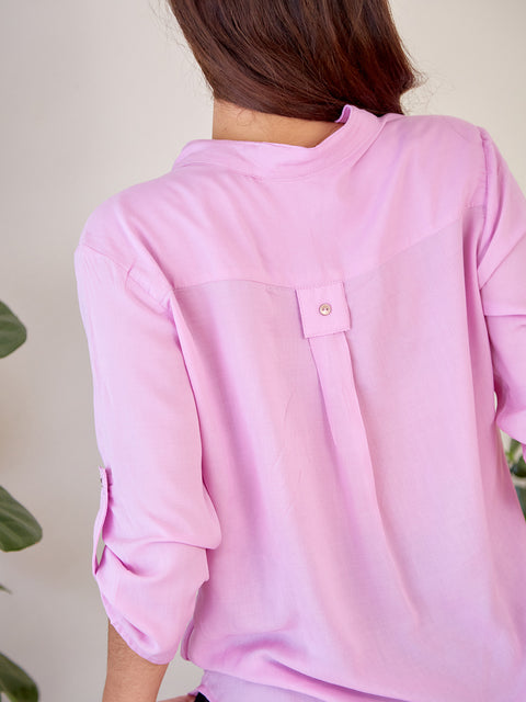 Camisa Cuello Nerú Manga 3/4 Rosado