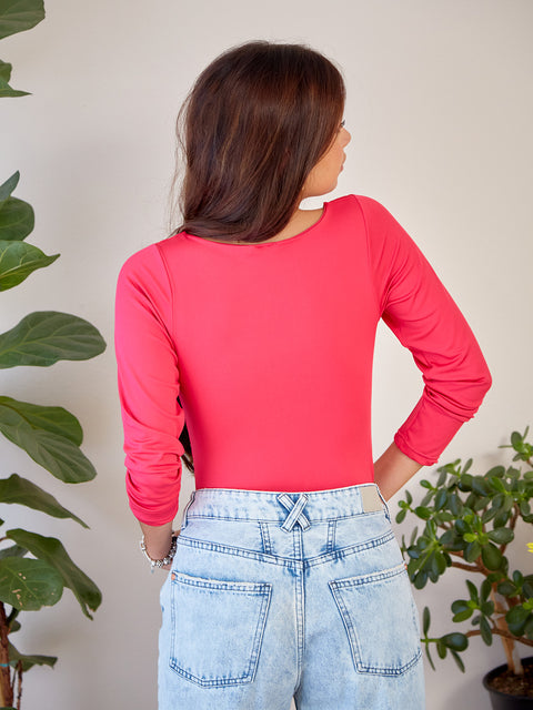 Body Escote Cuadrado Manga Larga 1187 Fucsia