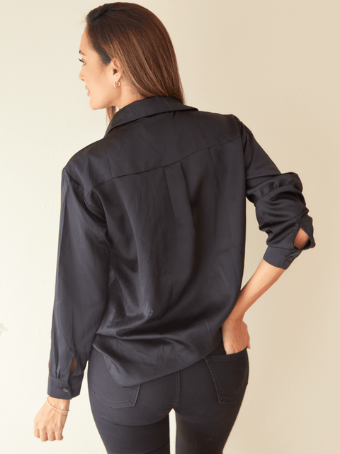 Camisa Manga Larga Seda Negro