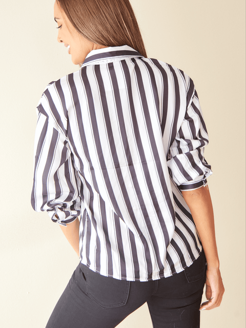 Camisa Seda Rayas Blanco y Negro