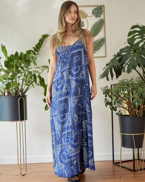 Maxi Vestido Bloques Tiras Pañuelo