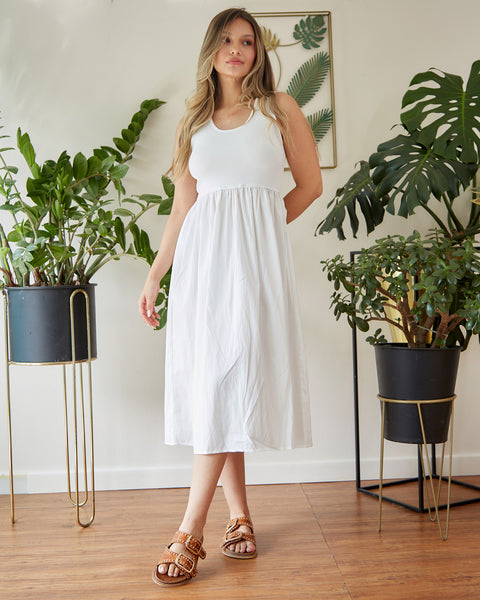 Vestido Midi Manga Sisa Beige