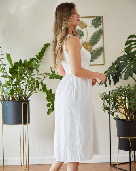 Vestido Midi Manga Sisa Beige