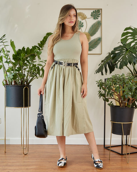 Vestido Midi Manga Sisa Verde