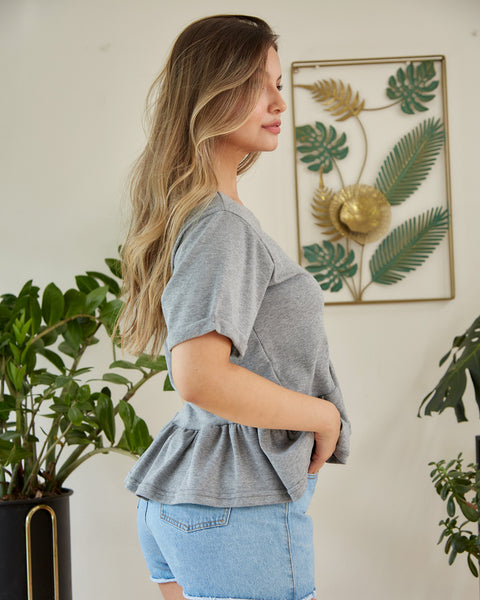 Camiseta Manga Corta Peplum Gris