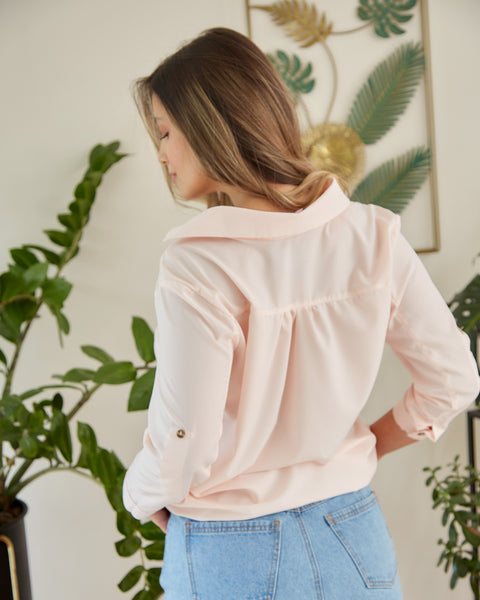 Camisa Manga Larga Con Charretera Rosado