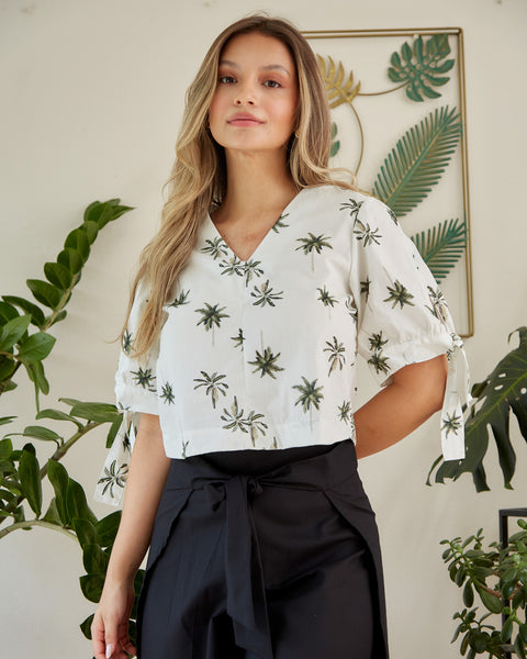 Blusa Manga Corta Anudable Beige