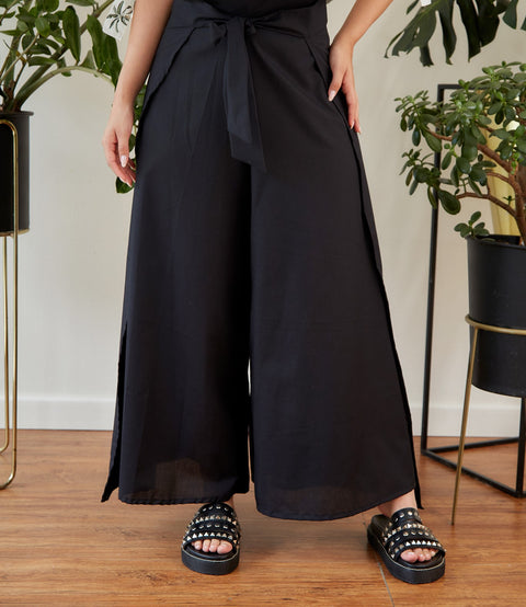 Pantalón Envolvente con Tira de Amarre Negro
