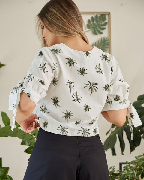 Blusa Manga Corta Anudable Beige