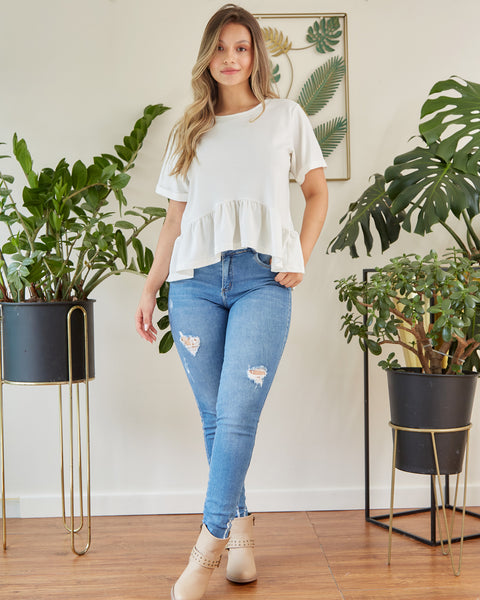 Camiseta Manga Corta Peplum Blanco