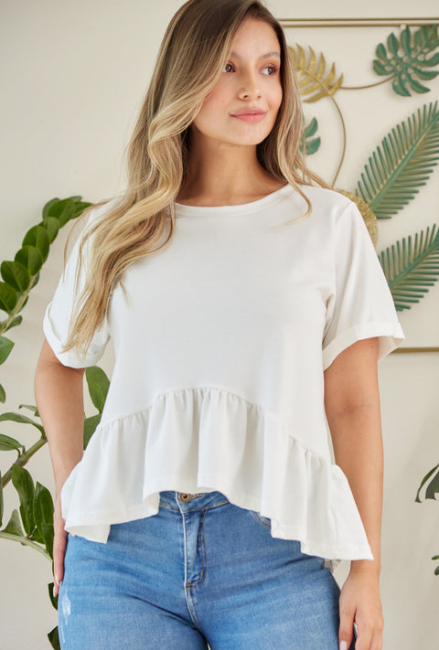 Camiseta Manga Corta Peplum Blanco