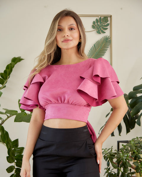 Blusa Crop Cinturón Fucsia