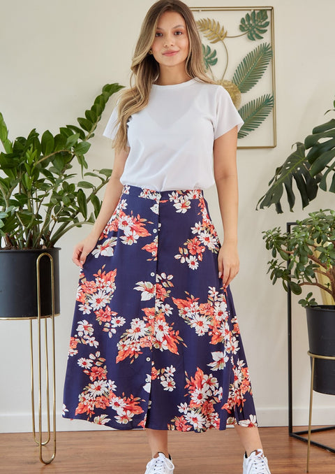 Falda Midi Corte A Flores