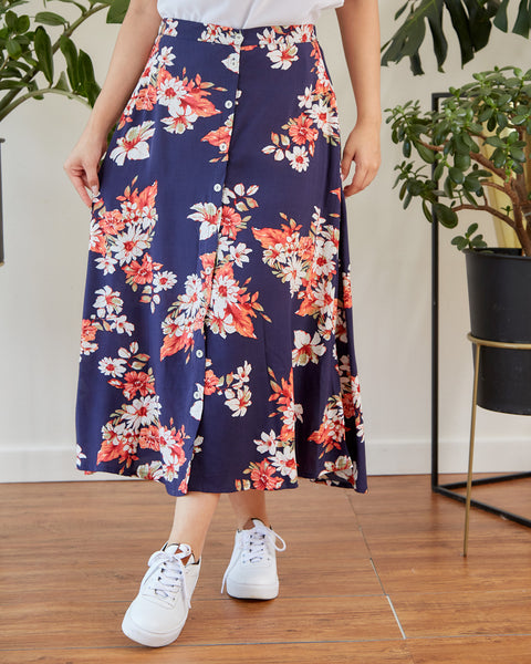 Falda Midi Corte A Flores