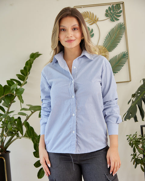 Camisera Manga Larga Azul Rayas