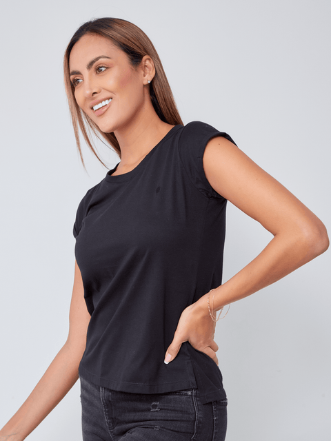 Camiseta Manga Corta con Doblez Negro