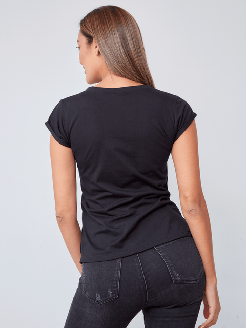 Camiseta Manga Corta con Doblez Negro