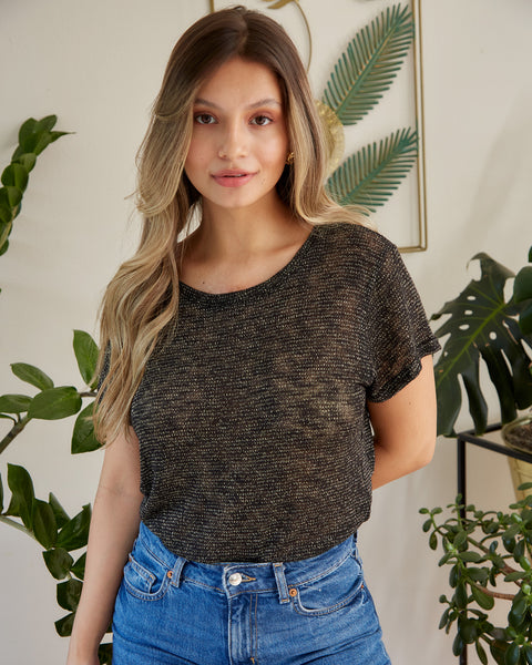 Camiseta Manga Corta Lurex Negro