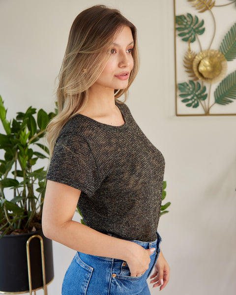 Camiseta Manga Corta Lurex Negro