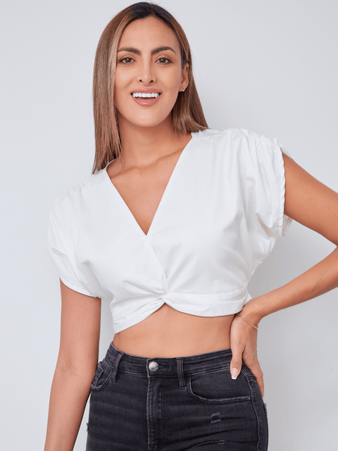 Blusa Escote Nudo Beige