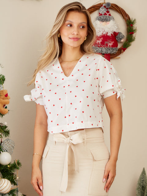 Blusa Manga Corta Anudable Corazones