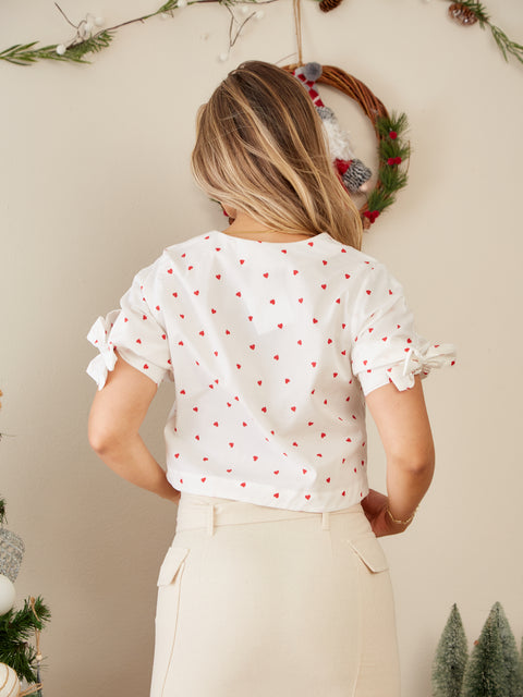 Blusa Manga Corta Anudable Corazones