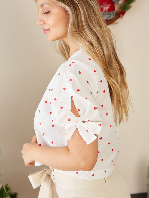 Blusa Manga Corta Anudable Corazones