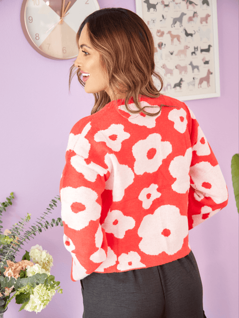 Buzo Tejido Floral Rojo