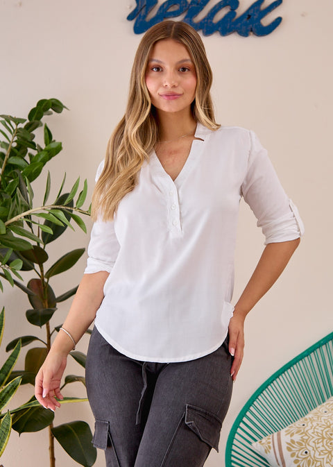 Camisa Cuello Neru Manga 3/4 Blanco