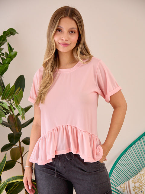 Camiseta Manga Corta Peplum Rosado
