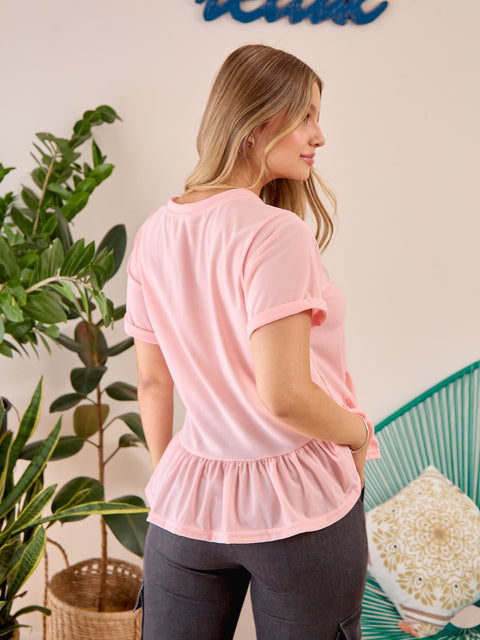 Camiseta Manga Corta Peplum Rosado