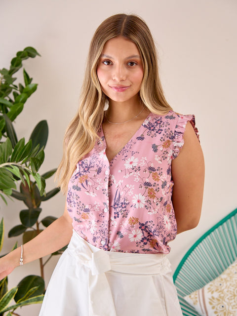 Blusa Manga Sisa con Escote en V Rosado